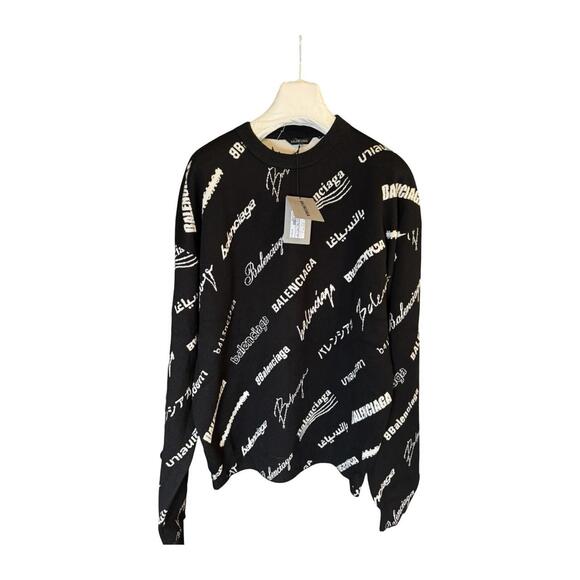 Balenciaga Logo Mania All Over Knit Sweater Black/White sz M - Picture 1 of 5